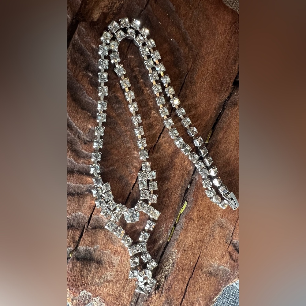 Kramer of NY Necklace Tennis Prong Clear Austrian Crystals Clear Rhinestones 15”